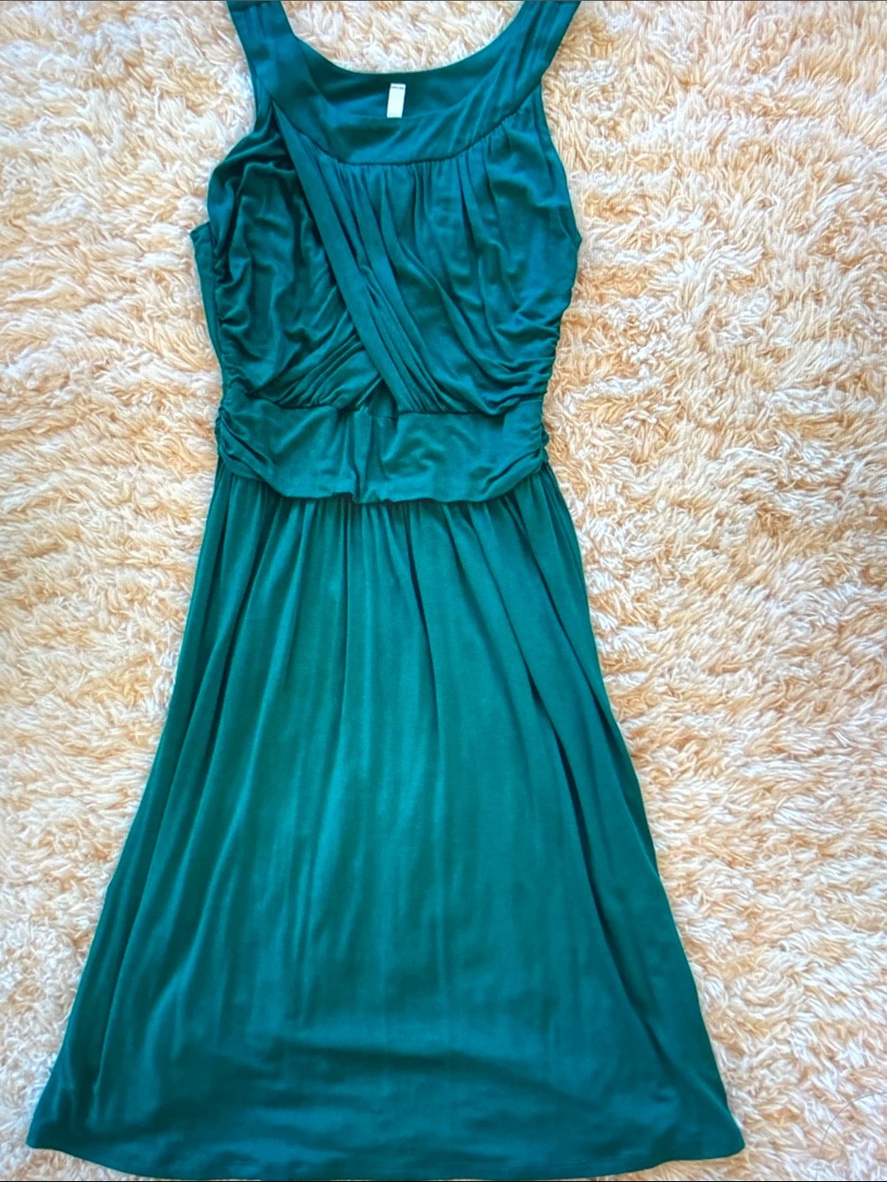 Gilli Teal Sleeveless Midi Dress with Draped Bodice